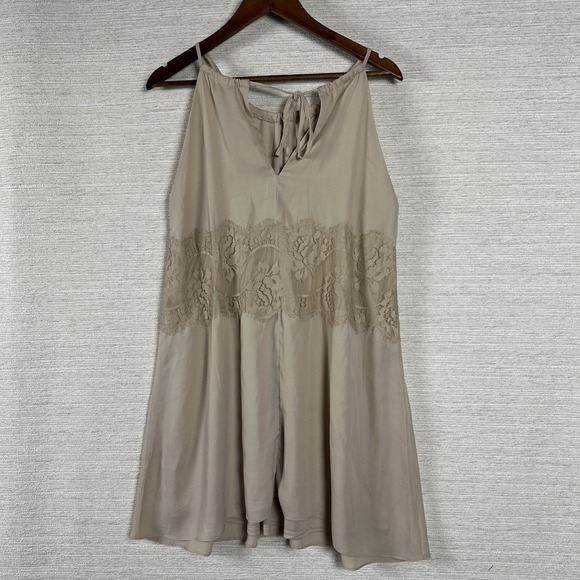 Beige Lace Slip Dress Medium Boho Cottageore Flowy Midi Spaghetti Stap Lined - Picture 4 of 10